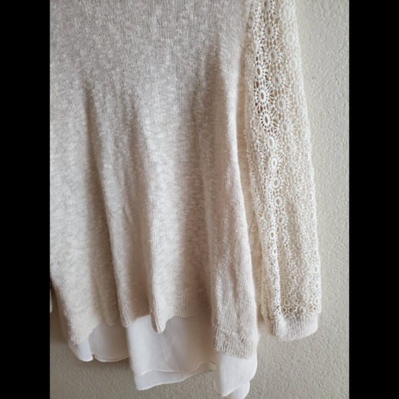 Lucky Brand Ivory Lace Chiffon Split Back Sweater - Picture 4 of 5